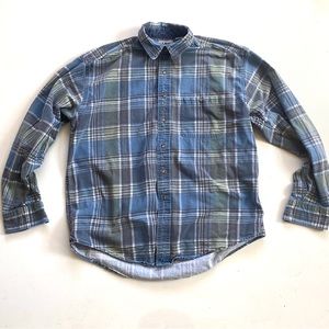 Vintage L.L.Bean Heavy Cotton Canvas Blue & Green Plaid Shirt Size Large